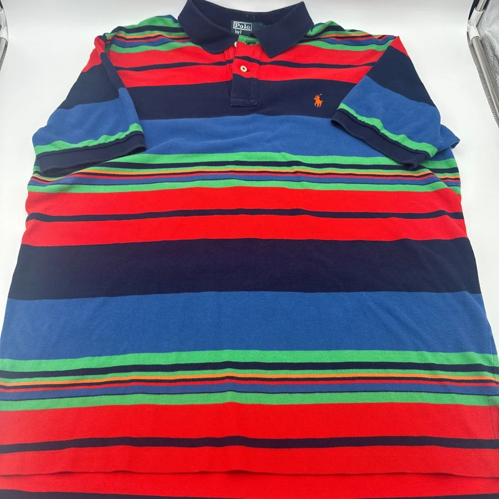 Men's Polo by Ralph Lauren XL Red Blue Green Striped Polo Shirt